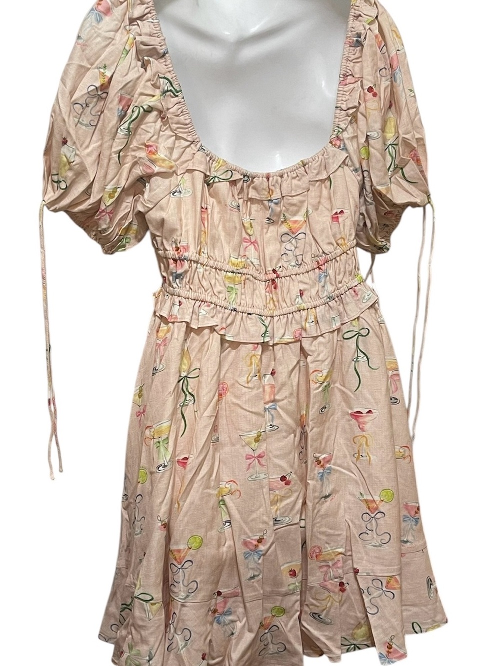 En Saison Anthea Jacklin Pink Puff Sleeve Linen Blend Babydoll Dress sz M NWT - Picture 8 of 11